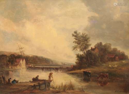 A VICKERS (19TH CENTURY) River landscape with cattle and figures