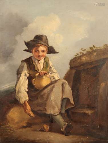 CONTINENTAL SCHOOL Study of a peasant boy seated beside a water source