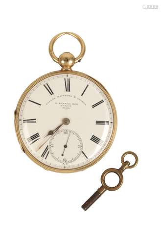 COZENS MATTHEWS AND THORP OF LONDON: AN 18CT GOLD OPEN-FACED POCKET WATCH