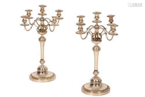 CHRISTOFLE: A PAIR OF FRENCH SILVER PLATED FIVE-LIGHT CANDELABRA