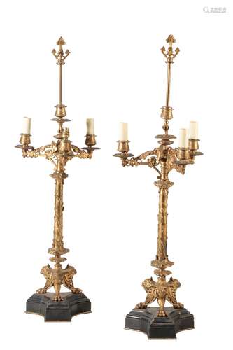 PAIR OF GILT-BRONZE CANDELABRA