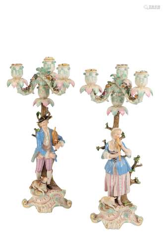 PAIR OF MEISSEN PORCELAIN CANDELABRA