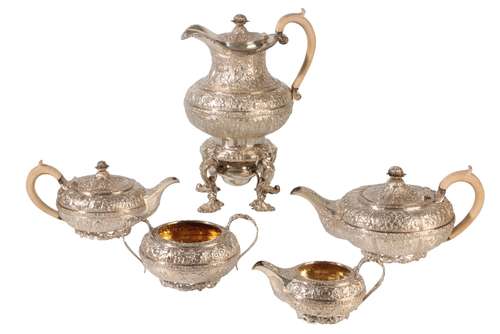 GEORGE IV SILVER FIVE-PIECE TEA SET