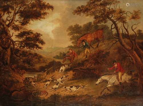 ATTRIBUTED TO DEAN WOLSTENHOLME (1757-1837) A hunting scene with hounds cornering a fox