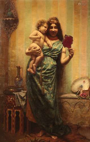 AGAPIT STEVENS (1849-1917) Orientalist style full-length portrait of a woman and child