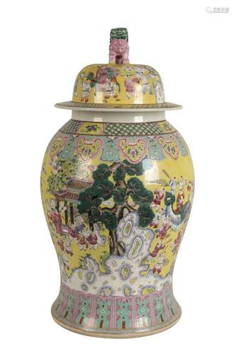 LARGE FAMILLE ROSE 'BOYS' VASE AND COVER