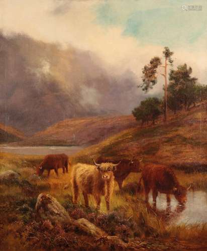 DANIEL SHERRIN (1868-1940) Highland Cattle in a landscape