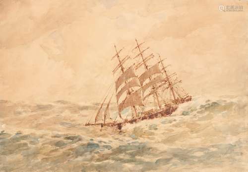 ARTHUR BRISCOE (1873-1943) Tall ship navigating rolling waves