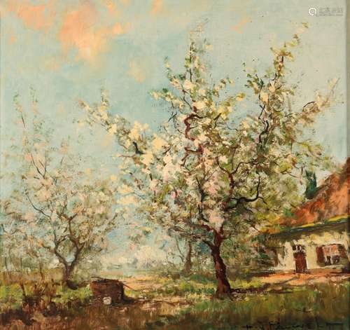 •HENRI JOSEPH PAUWELS (1903-1983) Blossoming trees in front of a cottage