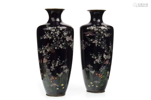 A PAIR OF EARLY 20TH CENTURY CHINESE CLOISONNE VASES