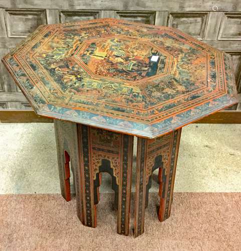 A BURMESE PAINTED LACQUERED OCTAGONAL TABLE