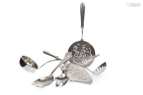 AN IRANIAN SILVER FISH SLICE AND OTHER ITEMS