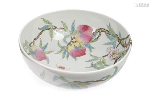 A LARGE CHINESE FAMILLE ROSE BOWL AND A FAMILLE JAUNE DISH