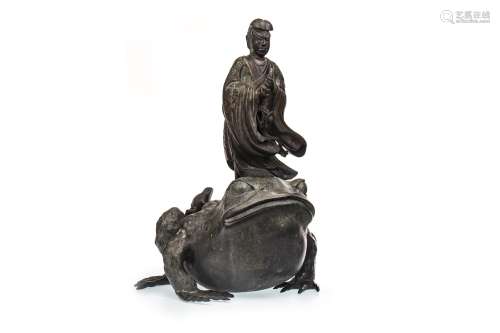 A LATE 19TH CENTURY CHINESE BRONZE FIGURE AND TOAD