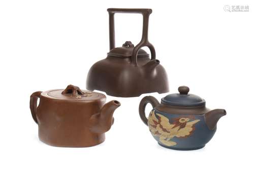 A LOT OF THREE 20TH CENTURY CHINESE YI XING TEA POTS