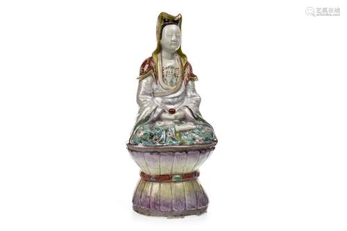 A 20TH CENTURY CHINESE POLYCHROME FIGURE OF GUANYIN