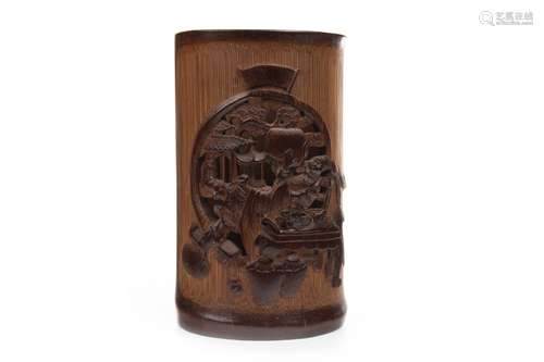 A CHINESE CHING DYNASTY BAMBOO BRUSH POT