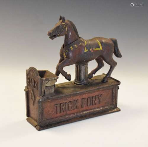 Late 19th Century American cast iron money bank, 'Trick Pony', Pat'd June No.2d and July No.7th
