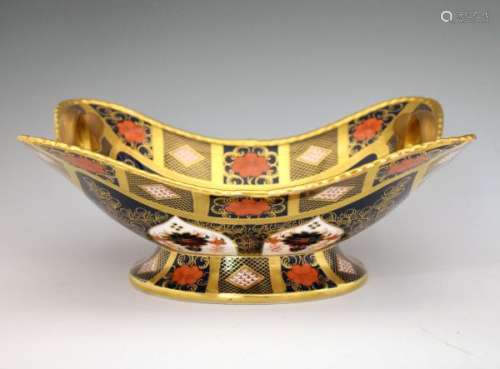 Royal Crown Derby shaped rectangular comport, decorated with the Imari palette, printed marks and