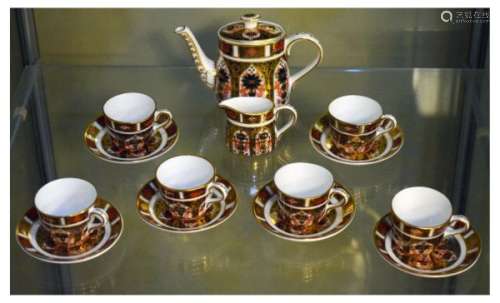 Royal Crown Derby miniature six person tea set, teapot standing 7.5cm high