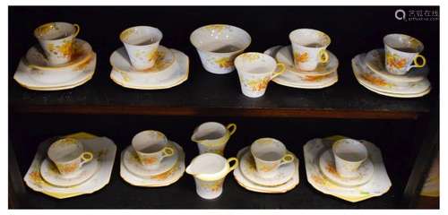 Shelley bone china part tea service decorated with transfer printed honeysuckle