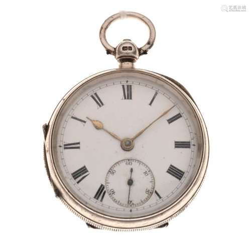 Edward VII silver open-face pocket watch, white Roman dial with subsidiary at VI, unnamed back-wound