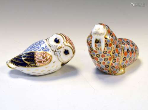 Two Royal Crown Derby paperweights - Walrus and Owl
