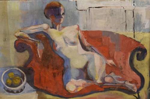 Attributed to Audrey Lewis-Hopkins (20th Century) - Oil on canvas - Female nude study, unsigned,