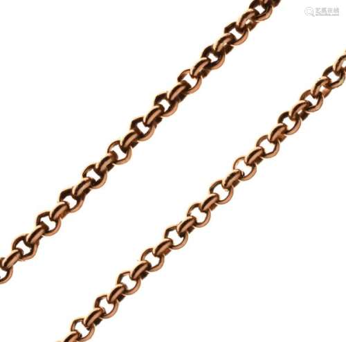 9ct gold belcher link long chain, 44.5cm long, 17.7g approx