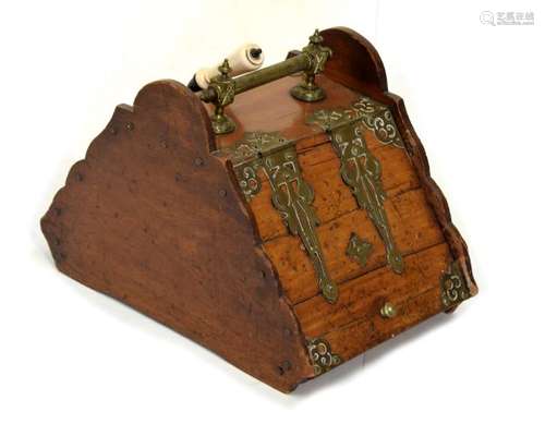 Late Victorian walnut coal scuttle with brass handle and strap work