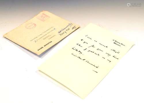 Local Interest - Thank you note from the office of Prime Minister Winston Churchill, 10 Downing