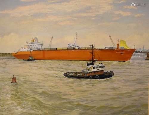 Michael Long (Modern) - Oil on canvas - Maritime scene, 'Dart Atlantic', with tug boat Victoria to