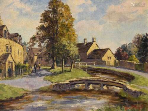 Ernest Wright (20th Century) - Oil on canvas - Bourton-on-the-Water, Cotswolds, signed lower