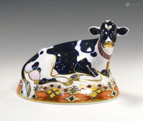 Royal Crown Derby Friesian cow 'Buttercup' paperweight, 12cm high, boxed