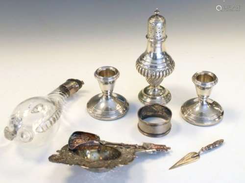 Various silver items to include; Victorian sugar castor, Birmingham 1897, Elizabeth II short