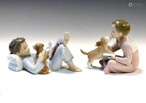 Lladro figure 'Shall I Read You A Story' and one other 'Don't Be Impatient', both boxed