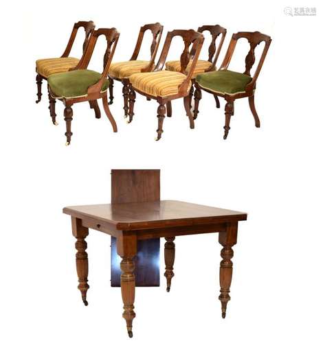 Set of six late Victorian carved walnut dining chairs, together with a late Victorian/Edwardian