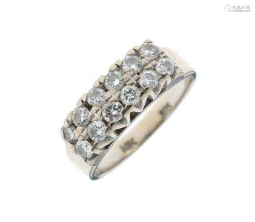 White metal and diamond ring, set two rows each of six brilliants, stamped 14K 585, size M½, 6.2g
