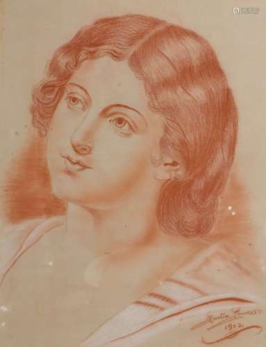 Martin Fawcett (Early 20th Century) - Pastel (red chalk) - Portrait of a young girl, signed and