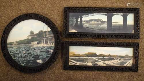 Set of three early 20th Century Chinese tinted photographs - Views of landmarks including The