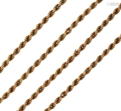 Yellow metal rope-twist necklace stamped 9ct, 7.5g approx
