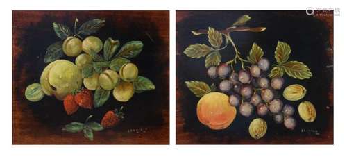 J. Dunford (circa 1900) - Oil on board - Pair of still-lives of fruit, both signed, 16cm x 19cm,