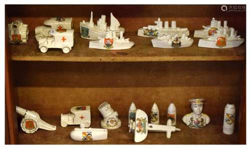 Crested china - Quantity of First World War shapes primarily West Country crests