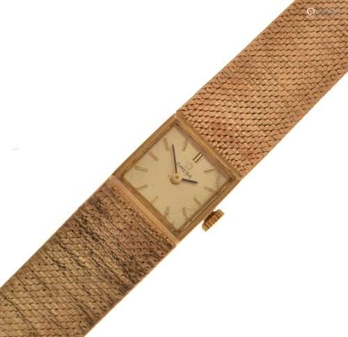 Omega - Lady's 9ct gold wristwatch, square dial with baton markers, approx 17.5mm including crown,