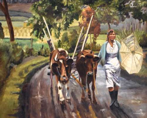 A. Caddick (Modern) - Oil on canvas - Cowherd on a country track, signed and dated '79 lower