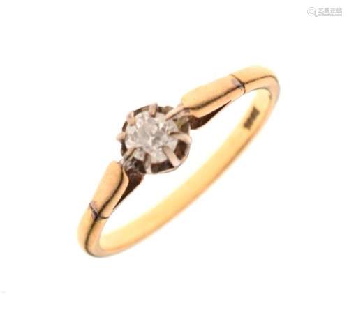 Yellow metal and solitaire diamond ring, shank stamped 18ct, size Q½, 2.7g gross approx