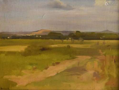 English School (Late 20th Century) - Oil on canvas - Somerset Levels looking towards Crooks Peak and