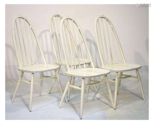 Ercol - Set of four white painted stick back dining chairs