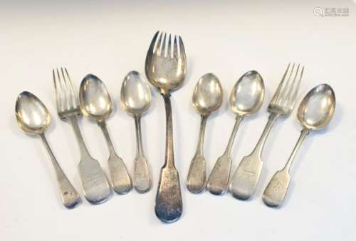 Silver George III salad fork, London 1807, together with a selection of Georgian flatware, 16toz
