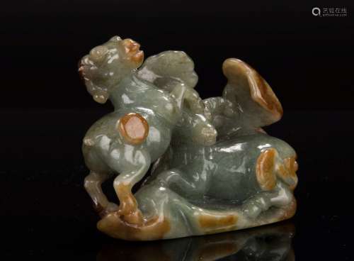 CLEVERLY CARVED JADEITE RAMS FIGURE